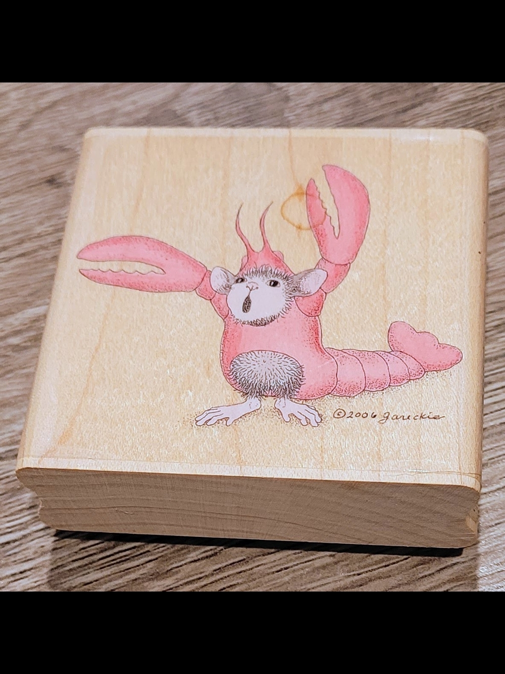 Cute NEW Pink Lobster-Creature Wooden Stamp